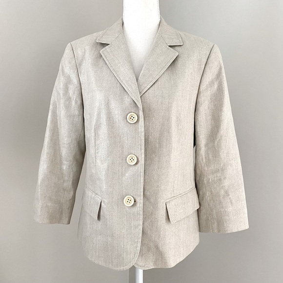 Lafayette 148 Metallic Gold Linen Cotton Blend Cropped Blazer Jacket 10 - Picture 1 of 17